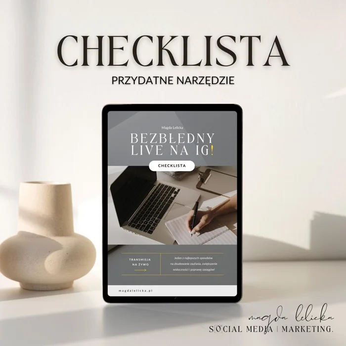 Okładka e-booka Bezbłędny Live na IG — checklista Magdaleny Lelickiej